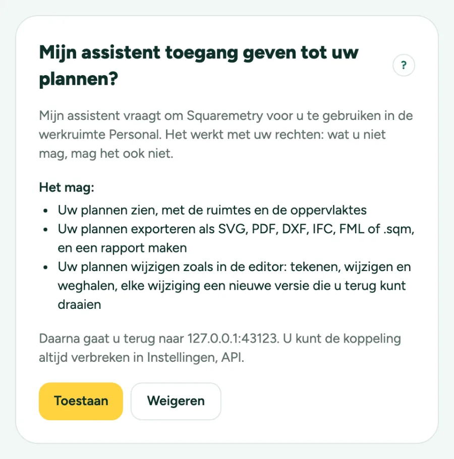 De pagina waar u een AI-assistent toegang geeft: wie het vraagt, in welke werkruimte en wat het mag.