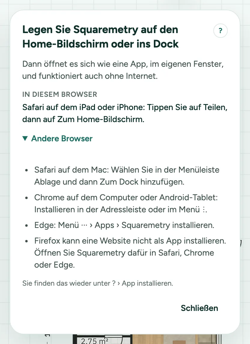 Die Karte Legen Sie Squaremetry auf den Home-Bildschirm oder ins Dock auf einem iPad, mit dem Schritt für Safari und Andere Browser.