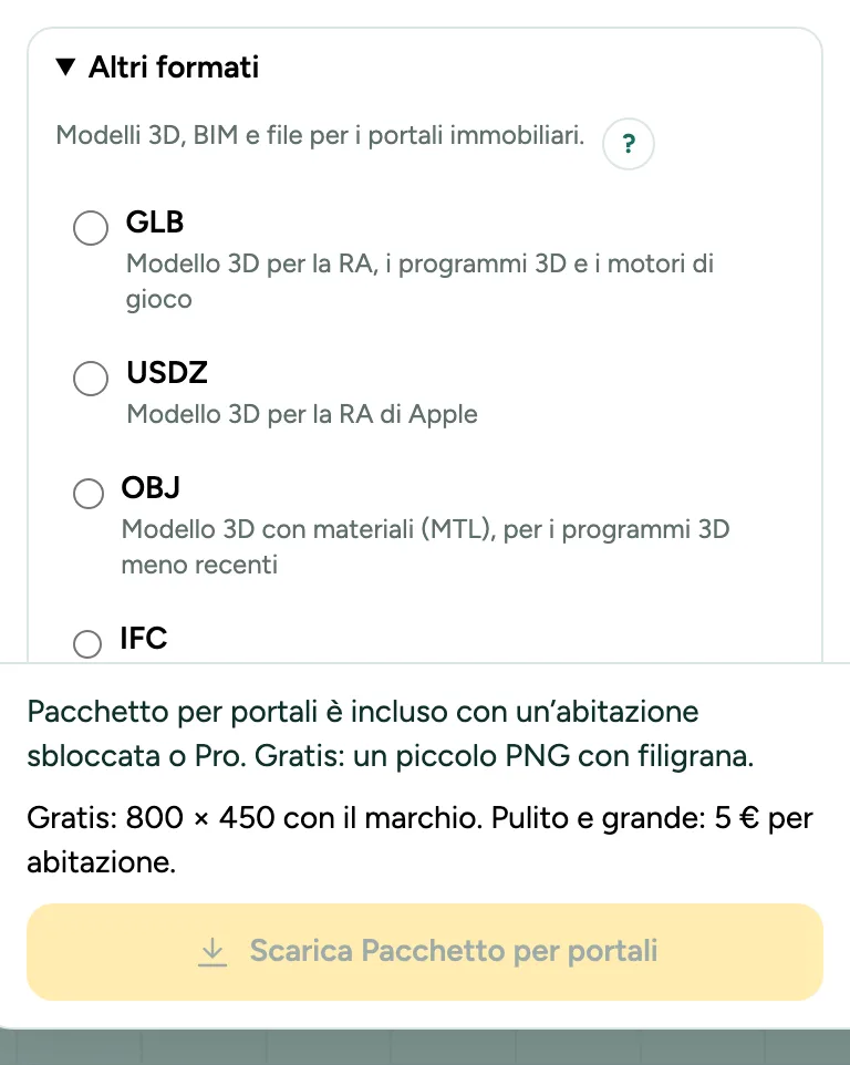 Altri formati con Pacchetto per portali e la fonte della superficie per RESO.