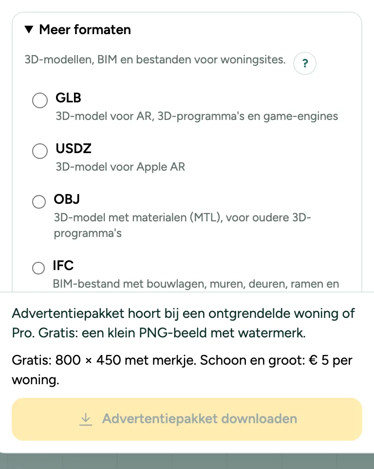 Meer formaten met Advertentiepakket en de bron van de oppervlakte voor RESO.