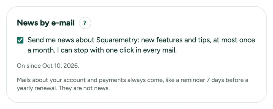 Settings, Account, with News by e-mail: the box and what always comes.
