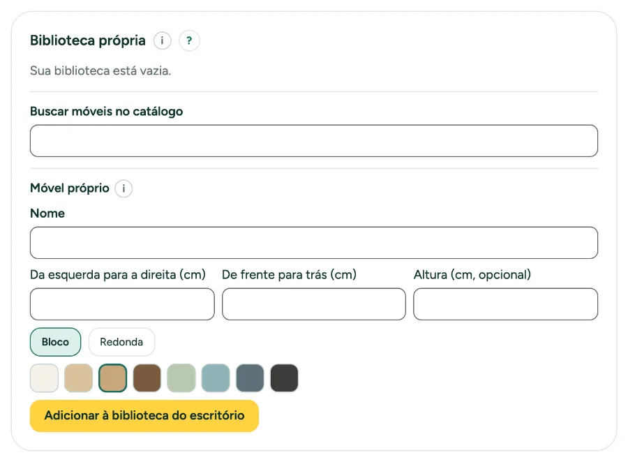 O cartão Biblioteca própria em Configurações, Escritório.