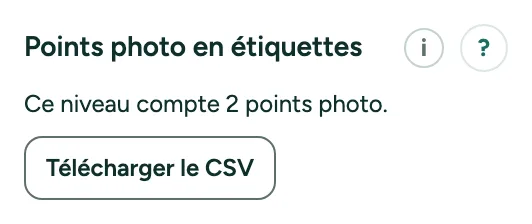 Points photo en étiquettes avec Télécharger le CSV.