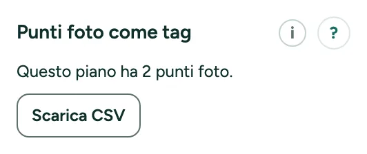 Punti foto come tag con Scarica CSV.