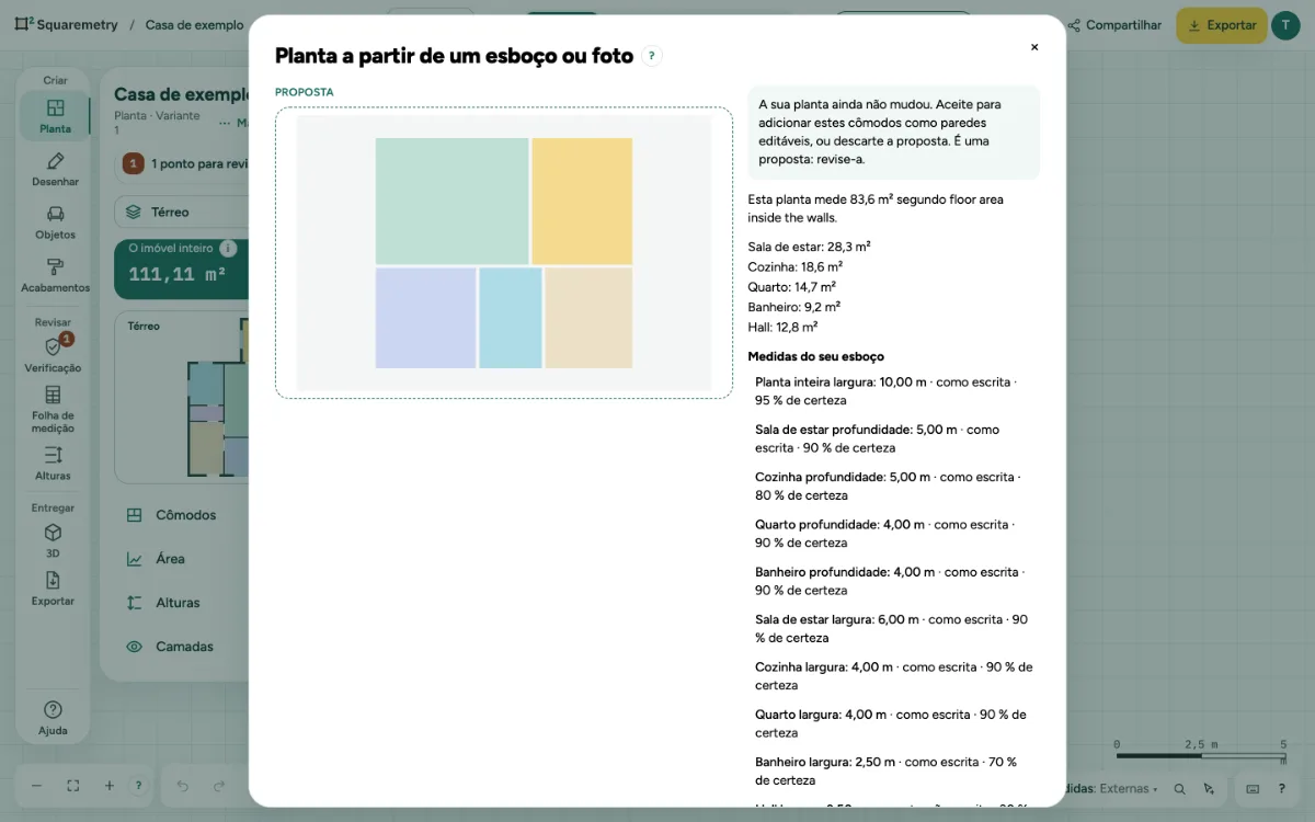 Uma proposta a partir de um esboço, com as medidas lidas nele.