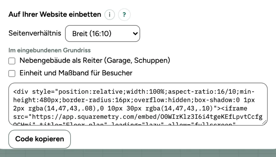 Das Fenster Diesen Plan teilen mit einem erstellten Link zum Ansehen; Auf Ihrer Website einbetten steht unter dem Link.