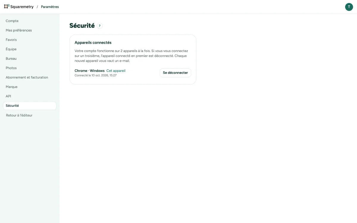 Paramètres, Sécurité, avec les appareils connectés, Cet appareil et Se déconnecter.