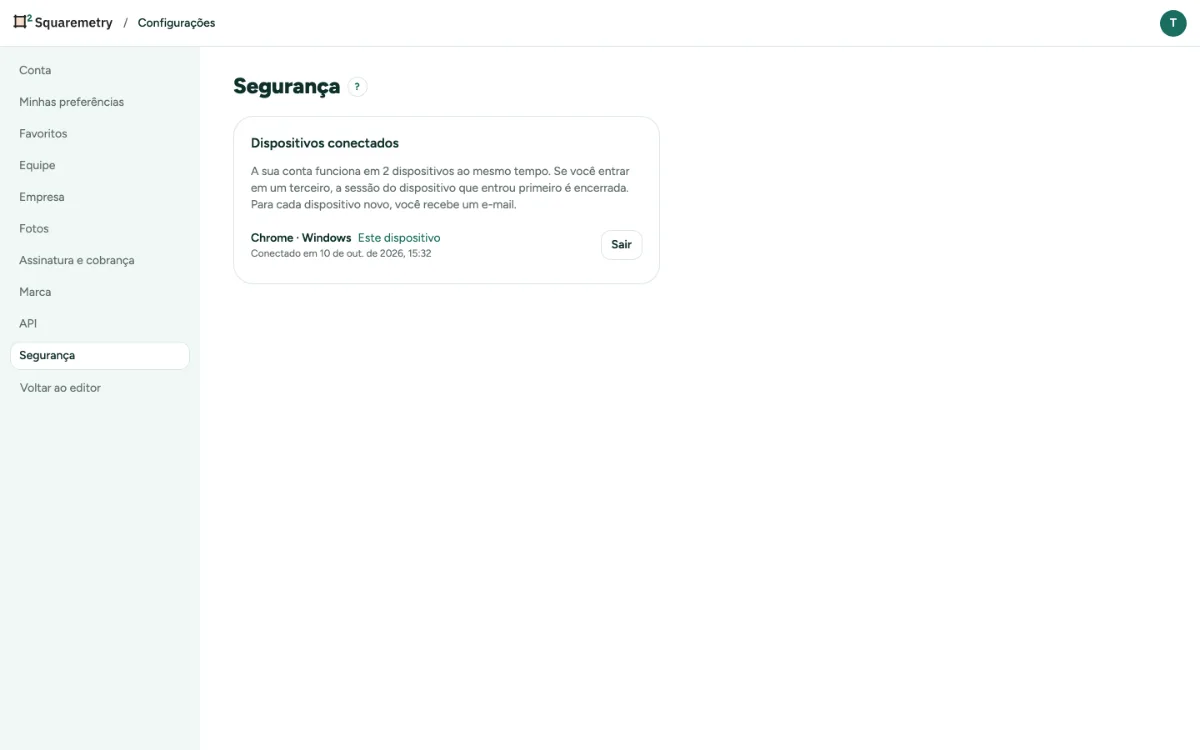 Configurações, Segurança, com os dispositivos conectados, Este dispositivo e Sair.