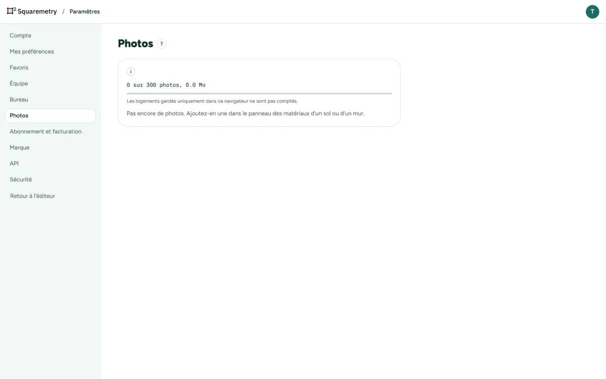 Paramètres, Photos, avec les photos de cet espace de travail.
