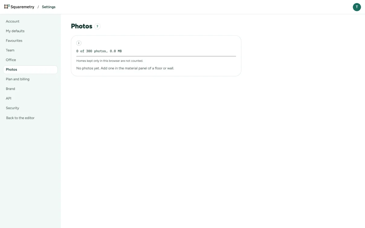 Settings, Photos, with the photos of this workspace.